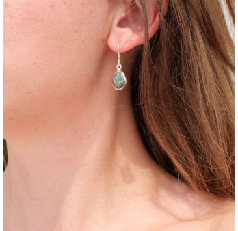 Boucles d'oreilles gouttes argent et pierre Séraphinite