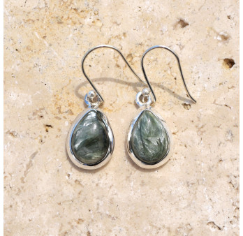 Boucles d'oreilles gouttes argent et pierre Séraphinite