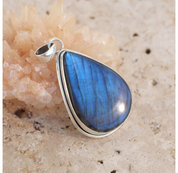 Gros pendentif goutte en argent et pierre Labradorite