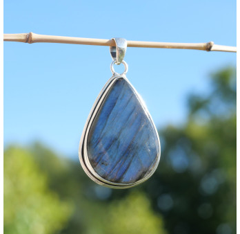 Gros pendentif goutte en argent et pierre Labradorite