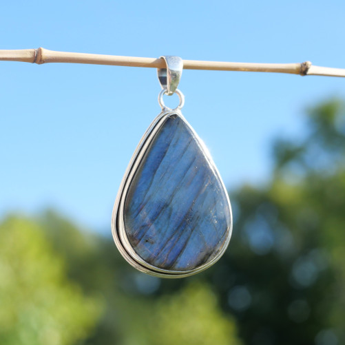 Gros pendentif goutte en argent et pierre Labradorite