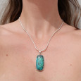 Pendentif rectangulaire argent double et pierre Azurite Malachite Pendentif rectangulaire argent double et pierre Azurite Malachite