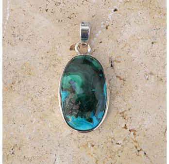 Pendentif ovale argent et pierre Azurite Malachite