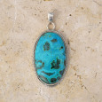 Gros pendentif ovale argent strié et pierre Azurite Malachite Gros pendentif ovale argent strié et pierre Azurite Malachite