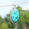 Gros pendentif ovale argent strié et pierre Azurite Malachite Gros pendentif ovale argent strié et pierre Azurite Malachite