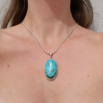 Gros pendentif ovale argent strié et pierre Azurite Malachite Gros pendentif ovale argent strié et pierre Azurite Malachite