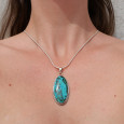 Gros pendentif oblongue argent strié et pierre Azurite Malachite