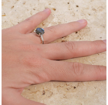 Bague argent pierre ronde facettée en Labradorite T51