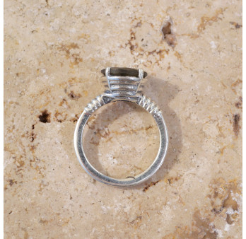Bague argent pierre ronde facettée en Labradorite T51