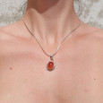 Pendentif ovale argent strié et pierre Cornaline