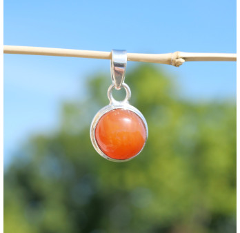 Pendentif rond argent double et pierre Cornaline