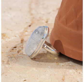 Bague pierre ovale Pierre de lune et argent T58