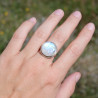 Bague pierre ronde Pierre de lune et argent double T57