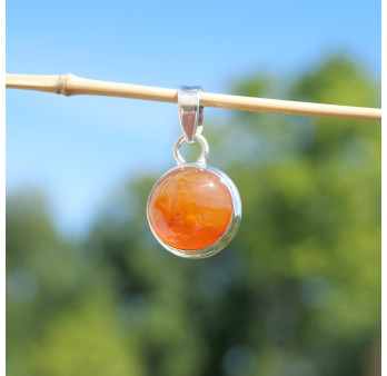 Pendentif rond argent double et pierre Cornaline