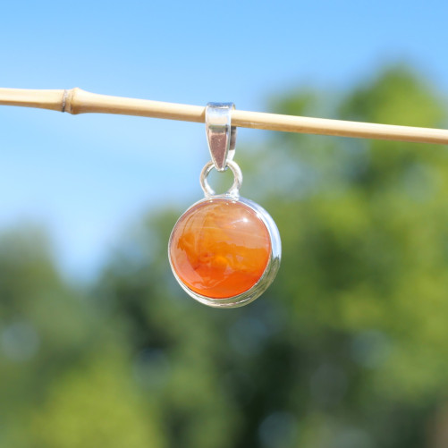 Pendentif rond argent double et pierre Cornaline