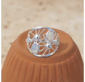 Bague large ajourée argent et 4 pierres Opale d'Ethiopie T57