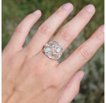 Bague large ajourée argent et 4 pierres Opale d'Ethiopie T56