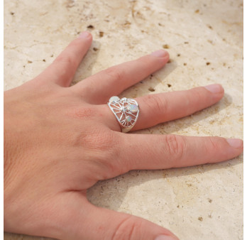 Bague large ajourée argent et 4 pierres Opale d'Ethiopie T57