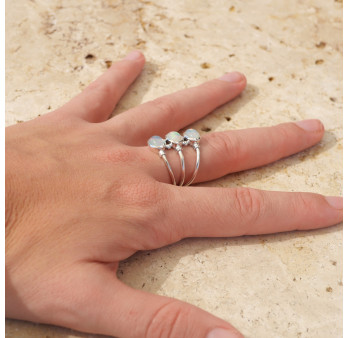 Bague 3 anneaux argent et pierres Opale d'Ethiopie T57/61