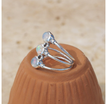 Bague 3 anneaux argent et pierres Opale d'Ethiopie T57/61