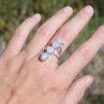 Bague argent et 3 pierres naturelles en Opale d'Ethiopie T57