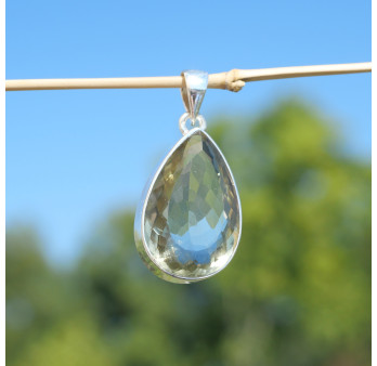 Pendentif goutte en argent pierre Prasiolite facettée