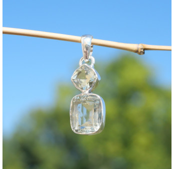 Pendentif argent 2 pierres Prasiolite losange et rectangle