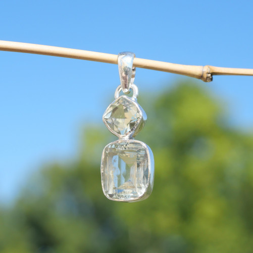 Pendentif argent 2 pierres Prasiolite losange et rectangle
