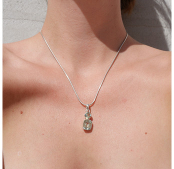 Pendentif argent 2 pierres Prasiolite losange et rectangle