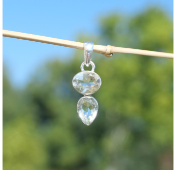 Pendentif argent 2 pierres Prasiolite ovale et goutte
