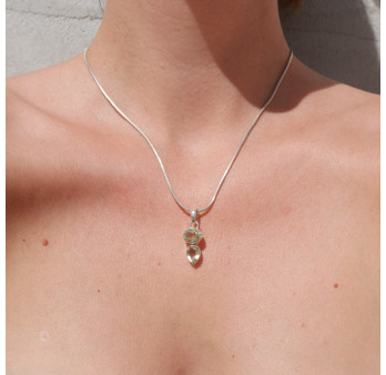 Pendentif argent 2 pierres Prasiolite ovale et goutte