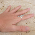 Longue bague 4 pierres gouttes facettées en Topaze bleue et argent T57