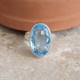 Bague oblongue grosse pierre Topaze bleue et argent T56