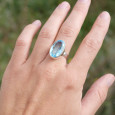 Bague oblongue grosse pierre Topaze bleue et argent T56