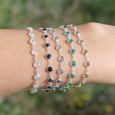 Bracelet fin argent et 14 petites pierres rondes en Agate verte