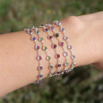 Bracelet fin argent et 14 petites pierres rondes Tourmaline