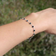 Bracelet fin argent et 14 petites pierres rondes Onyx noir facettées