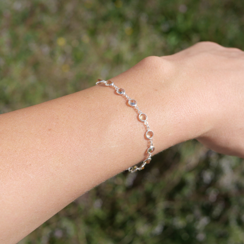 Bracelet fin argent et 14 petites pierres rondes Citrine facettées