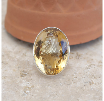 Grosse bague haute en argent et grosse pierre Citrine T56