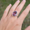 Bague haute ovale en Améthyste facettée et argent lisse T58