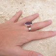 Bague haute ovale en Améthyste facettée et argent lisse T58