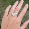 Bague haute ovale en Cristal de roche facettée et argent lisse T58