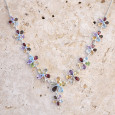 Collier fleurs en argent et pierres facettées multicolores