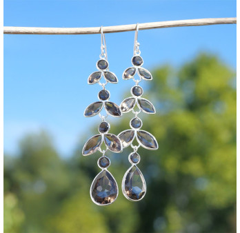 Longues boucles d'oreilles pendantes 11 pierres Quartz fumé