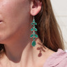 Longues boucles d'oreilles pendantes 11 pierres Agate verte