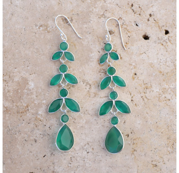 Longues boucles d'oreilles pendantes 11 pierres Agate verte