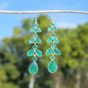 Longues boucles d'oreilles pendantes 11 pierres Agate verte