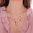 Collier fleurs en argent et pierres facettées multicolores