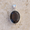 Pendentif haut ovale en Quartz fumé facettée et argent
