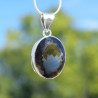 Pendentif haut ovale en Quartz fumé facettée et argent